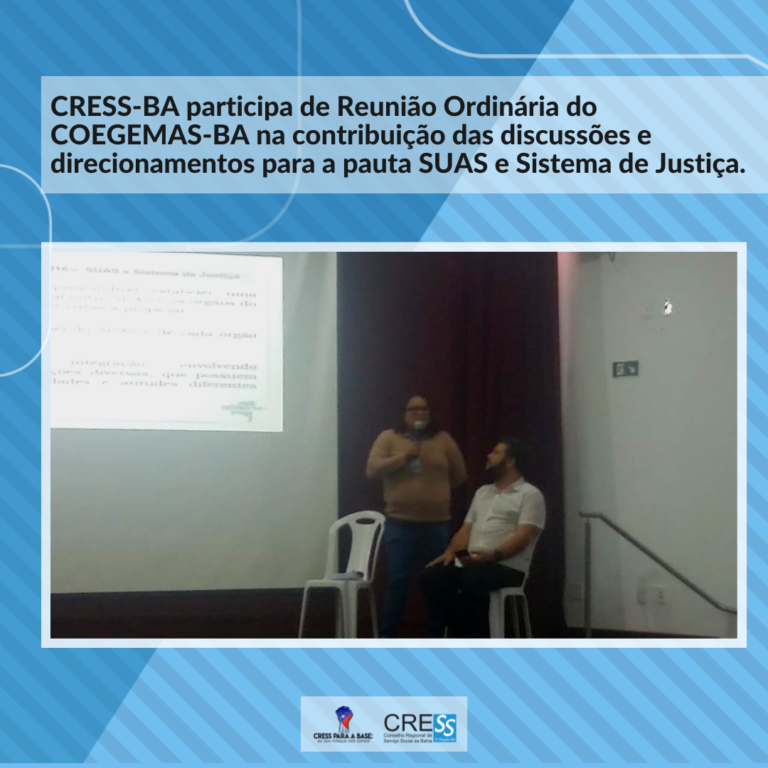 CRESS-BA presente em atividade do COEGEMAS-BA