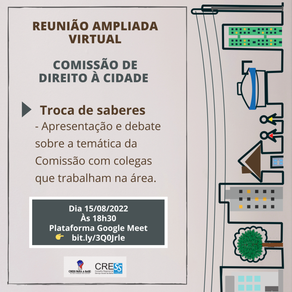 Próxima segunda-feira (15/08) tem reunião da Comissão de Direito à Cidade, participe!