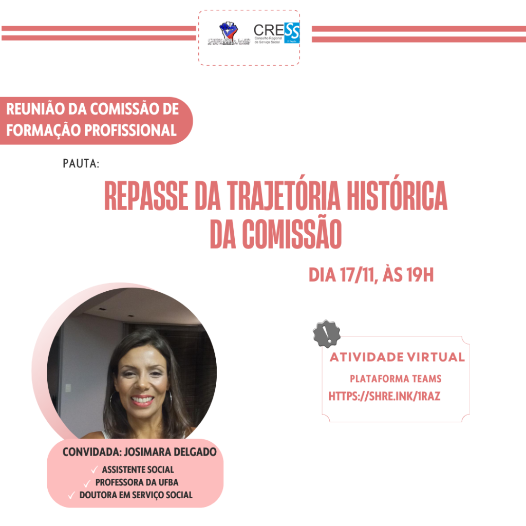 Reunião da Comissão de Formação Profissional será dia 17 de novembro; saiba como participar