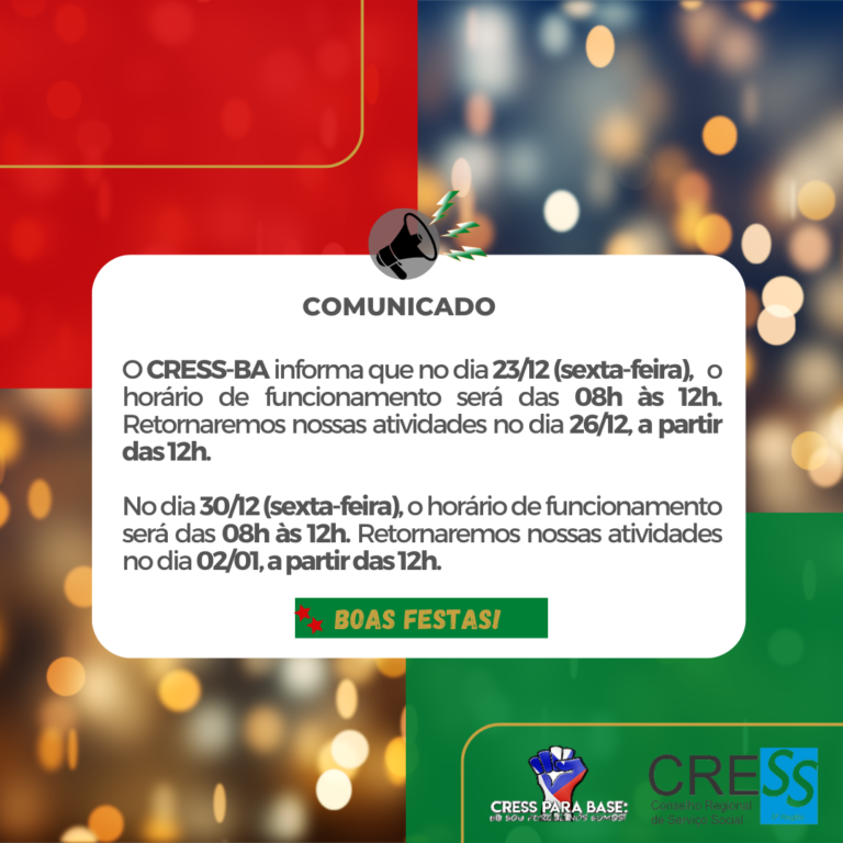 CRESS-BA informa horário de funcionamento no final de ano; confira