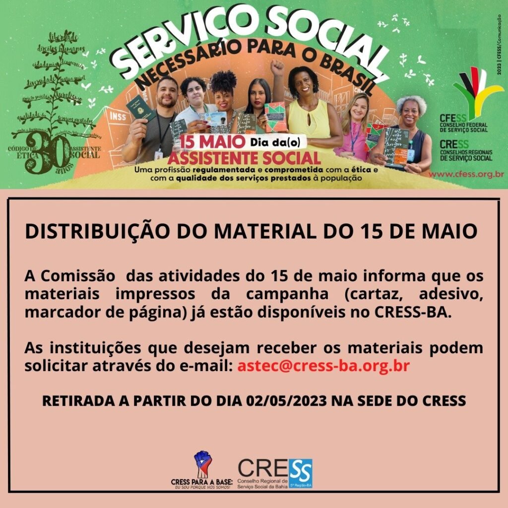 CRESS-BA INFORMA: Os materiais impressos da campanha do 15 de Maio Já estão disponíveis
