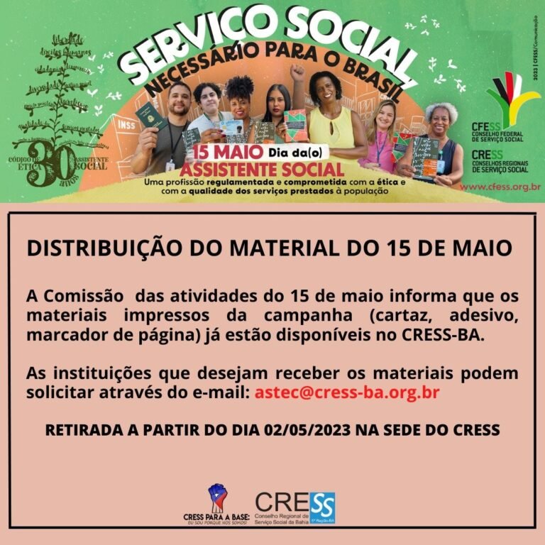 CRESS-BA INFORMA: Os materiais impressos da campanha do 15 de Maio Já estão disponíveis