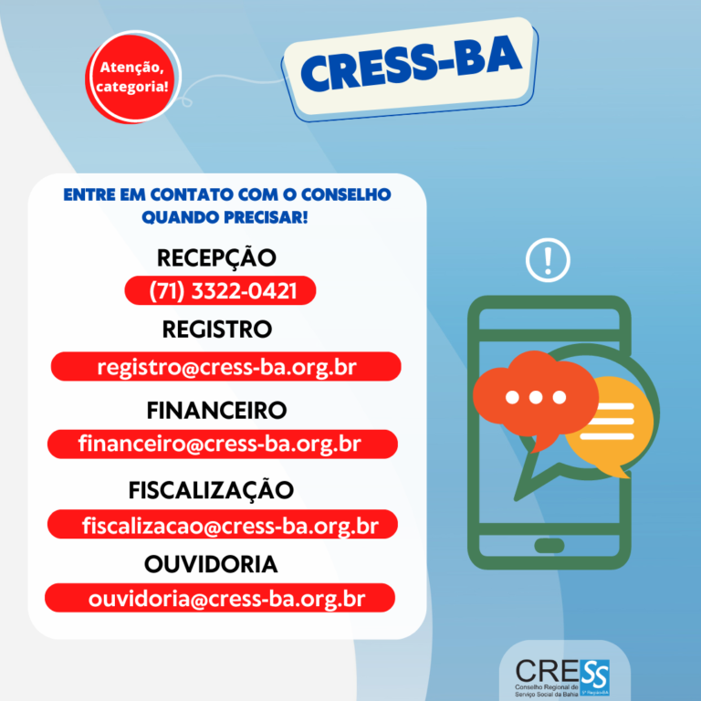 ATENDIMENTO AO PÚBLICO: Saiba como entrar em contato com o CRESS-BA