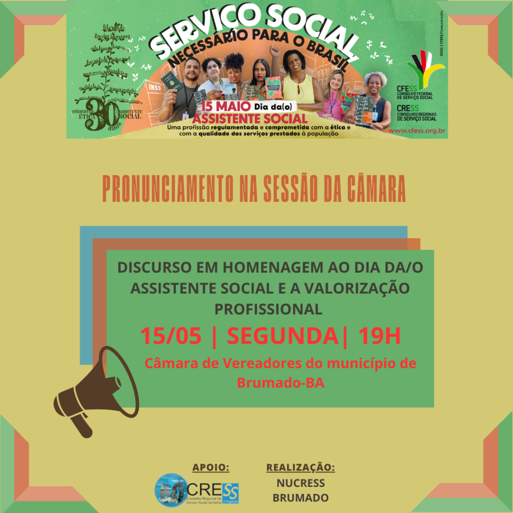 Em comemoração ao Dia da/o Assistente Social, NUCRESS Brumado realiza atividade na próxima segunda (15); participe