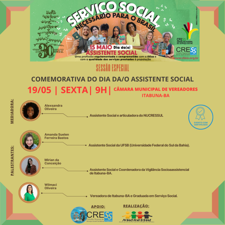 NUCRESSUL realiza atividade em comemoração ao Dia da/o Assistente Social em Itabuna-BA; saiba mais