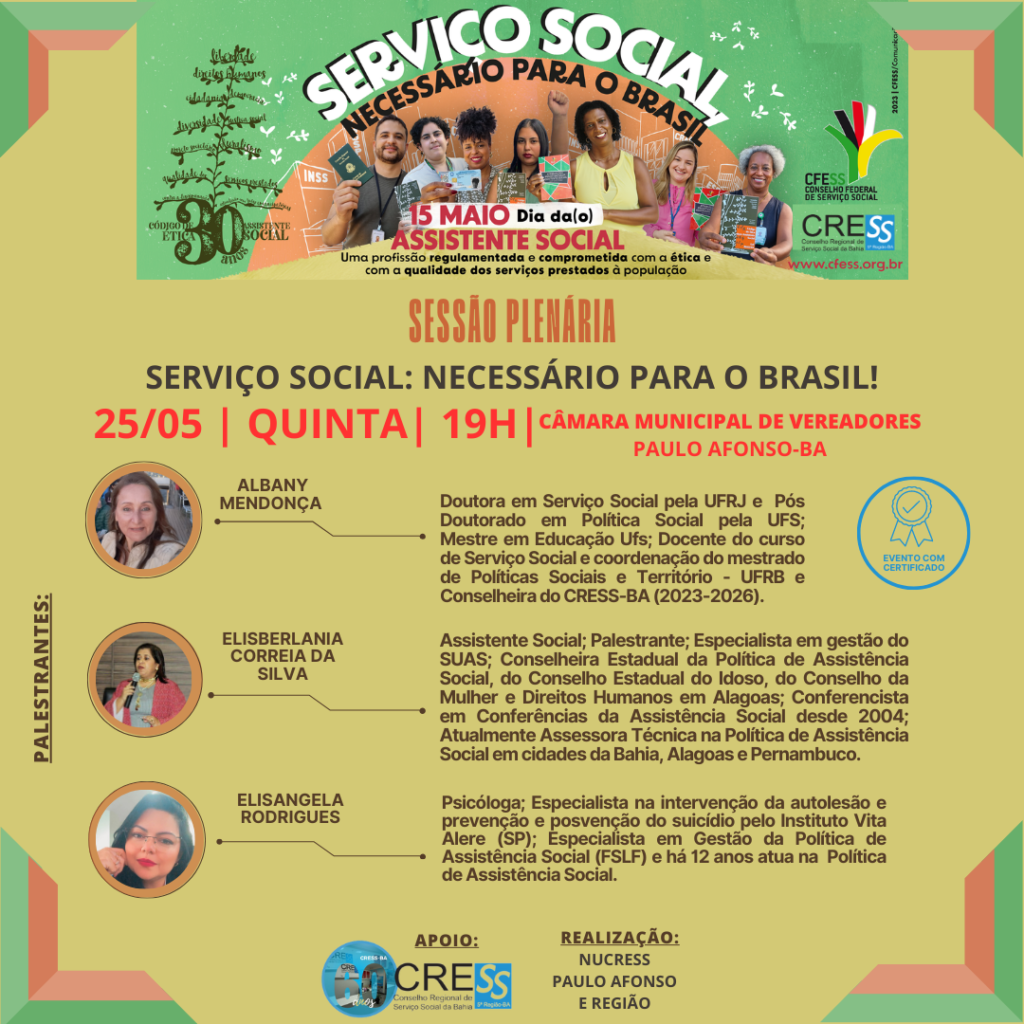 NUCRESS Paulo Afonso realiza atividade em comemoração a Semana da/o Assistente Social na quinta-feira (25)