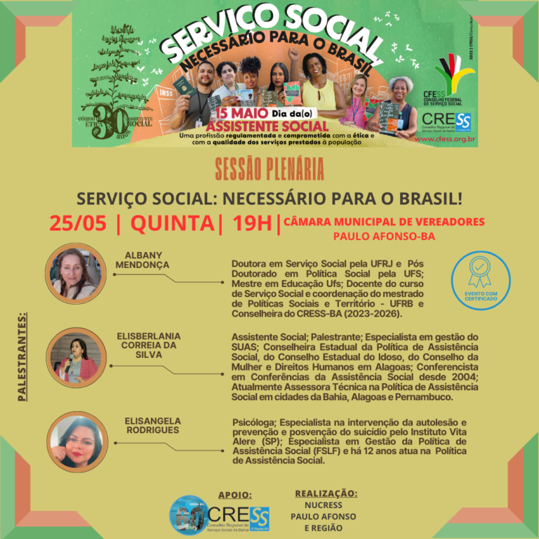 NUCRESS Paulo Afonso realiza atividade em comemoração a Semana da/o Assistente Social na quinta-feira (25)