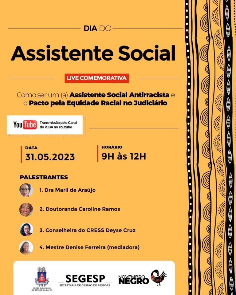 CRESS-BA participa de live promovida pelo TJBA em homenagem ao Dia da/o Assistente Social – 15 de maio