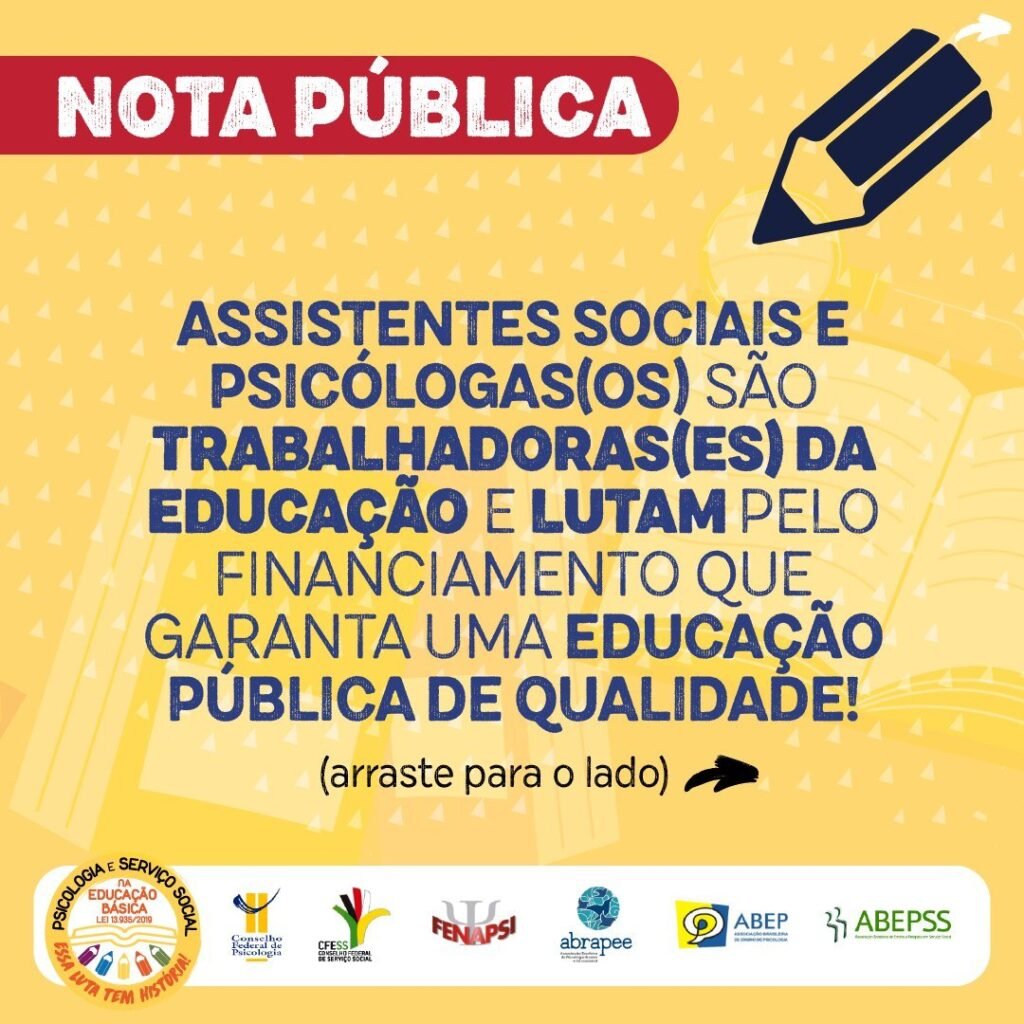 Nota pública: Assistentes Sociais e Psicólogas(os) são trabalhadoras(es) da Educação e lutam pela educação de qualidade