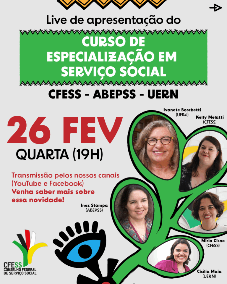Curso de especialização em Serviço Social: CFESS promove live de lançamento