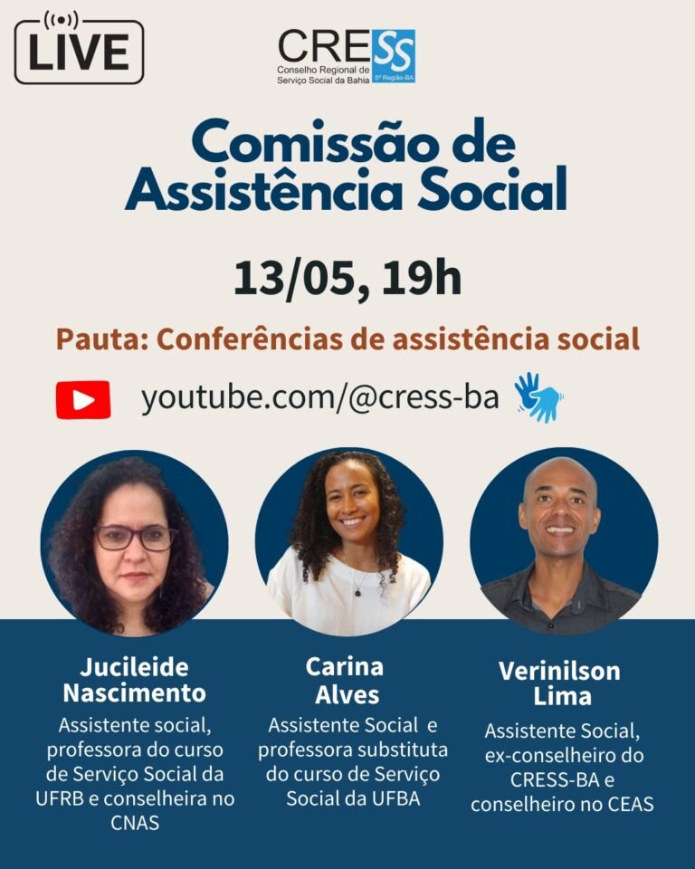 Live do CRESS-BA discutirá sobre Conferências de Assistência Social
