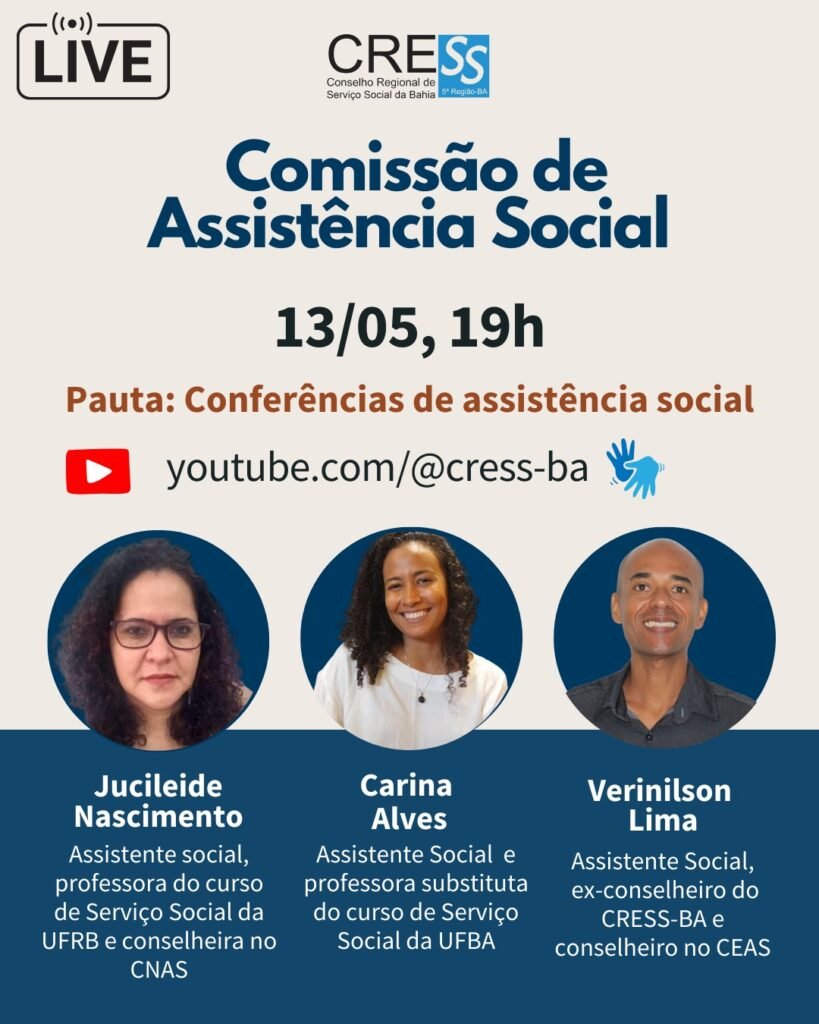 Live do CRESS-BA discutirá sobre Conferências de Assistência Social