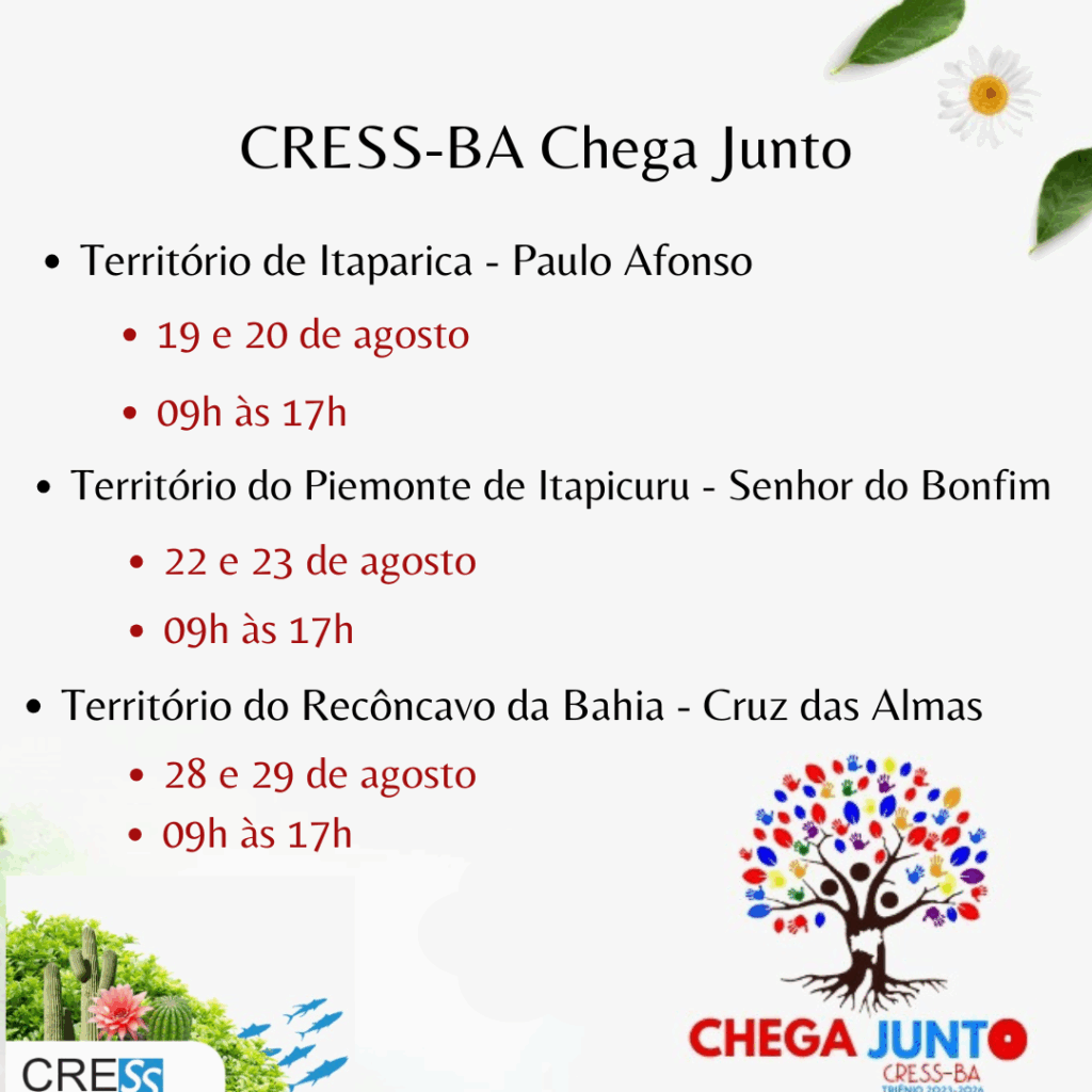 CRESS-BA realizará atividades em Paulo Afonso, Senhor do Bonfim e Cruz das Almas