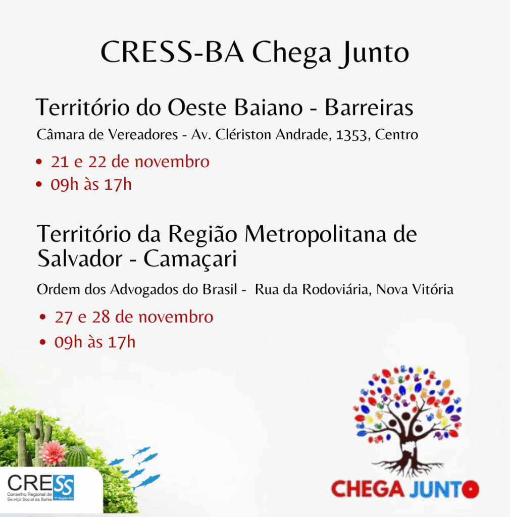 CRESS-BA realizará atividades em Barreiras e Camaçari.